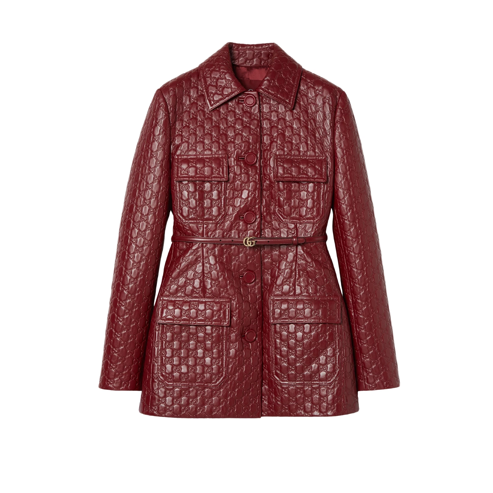 Veste en cuir rouge Gucci GG en relief neuve et authentique