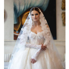 Bridal veil mantilla lace edge trim cathedral length