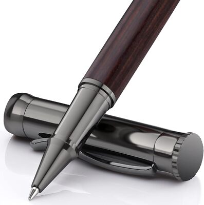 WEMATE Holz Tintenroller Set, inkl. 2 Ersatzminen - Schwarz & Blau, Rollerball