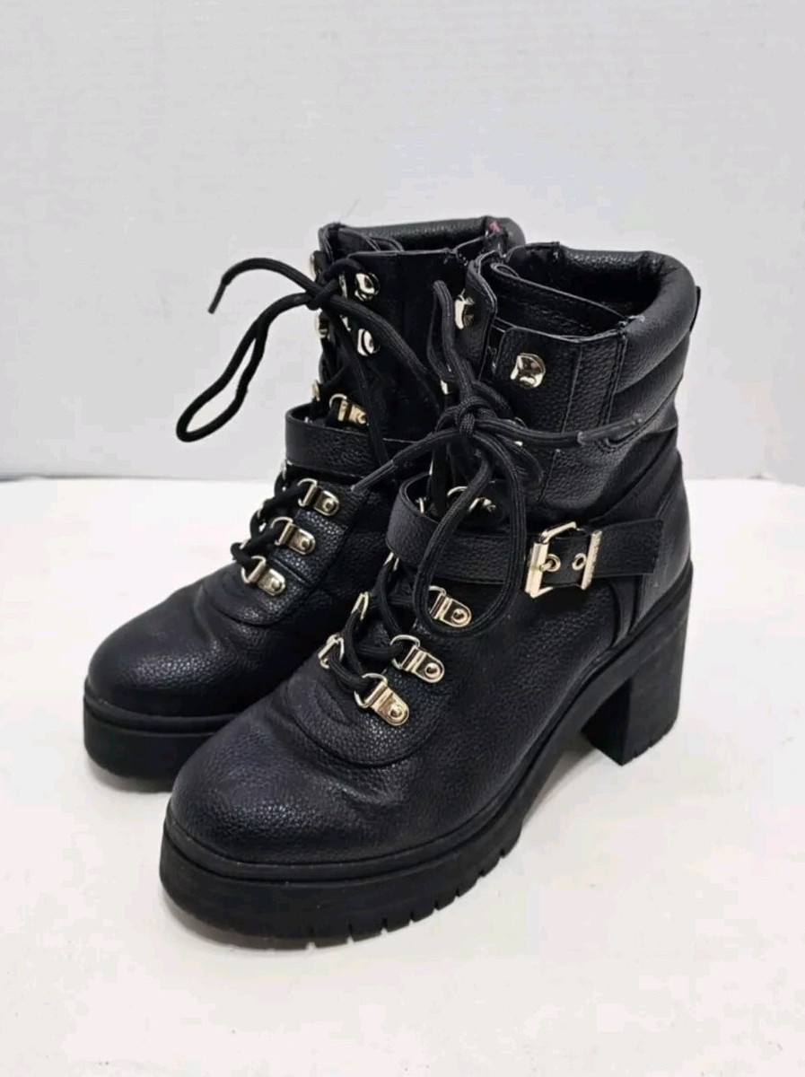 Guess Womens Canaly Black Side Zipper Block Heel Ankle Combat