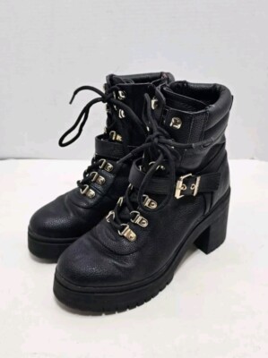 Guess Womens Canaly Black Side Zipper Block Heel Ankle Combat