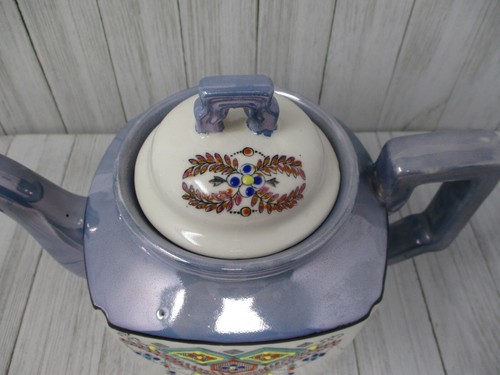 Vintage Lusterware Hand Painted 5 Cup Tea Pot Cream and Blue - Picture 4 of 14