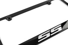 Chevrolet SS Silver Engraved Black Metal License Plate Frame - USA Made