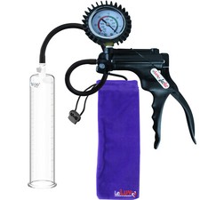 LeLuv JacVac Penis Pump, Round Flange Cylinders, Black/White Handle NPT Gauges