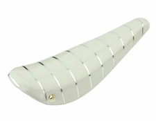 VINTAGE VINYL BANANA SADDLE IN SPARKLE/WHITE W/SILVER STRIPE FOR 16" BICYCLES.