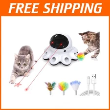 Rechargeable 360° Cat Laser Toy with Whack-a-Mole Feathers - Exciting Playtime