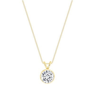IGI F/VS 2,5 kt runder im Labor gezüchteter Diamant Lünette Halskette massiv 14 K Gelbgold 16 Zoll