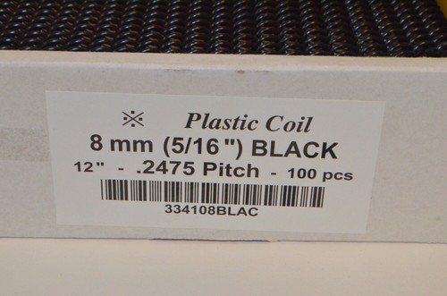 *Box of 100* Unbranded Plastic Binding Coils, 8mm (5/16"),12", .2475 Pitch *New* - Picture 3 of 3