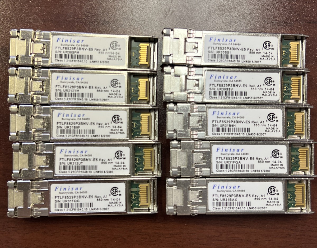 LOT OF 10 Finisar FTLF8529P3BNV-E5 16Gb SFP+ 100m SW Fiber Channel