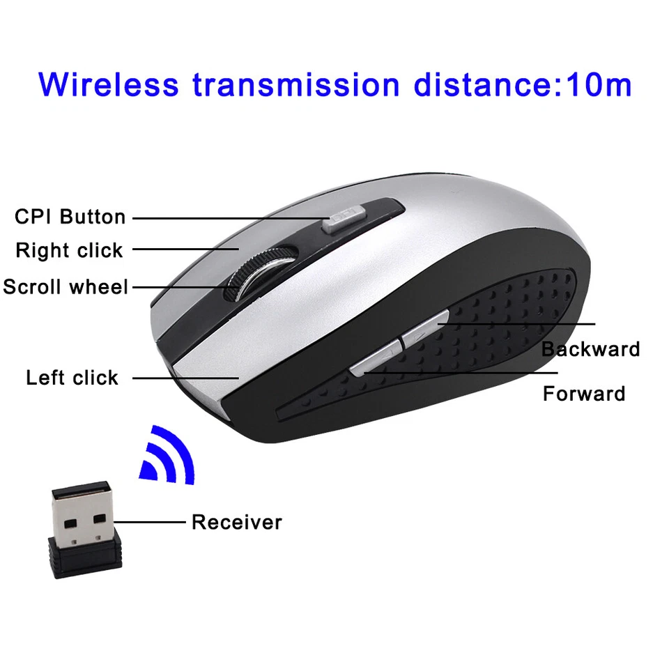 2.4GHz Wireless Optical Mouse Mice & USB Receiver For PC Laptop Computer DPI USA - Image 2 of 4