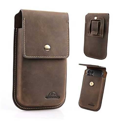 Leather Phone Holster for Belt,Flip Cell Phone Case with X-Large Darkbrown - 第 1/7 張圖片