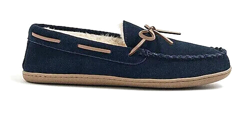 NEW J. Crew H1299 Suede Faux-Shearling Navy Blue Moccasin Slipper Shoes Men's 13 - Picture 3 of 5