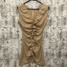Hot from Hollywood Solaris Ruched Ruffle Sleeveless Mini Party Dress, L Tan NWT
