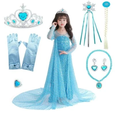 Mädchen Prinzessin Kleid Kostüm Cosplay Party Outfit Kind Weihnachten& Perücke - Bild 1 von 4