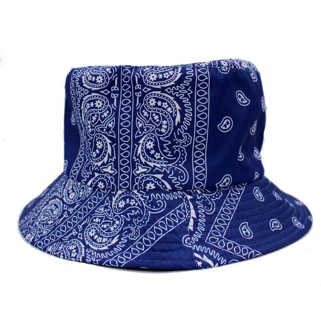 Reversible Blue Paisley Bucket Hat - Foldable Unisex Summer Cap-image