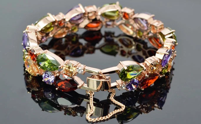 "Brazalete tenis zafiro multicolor creado en laboratorio lleno de oro de 18k 6,5""" Foto 4 de 4