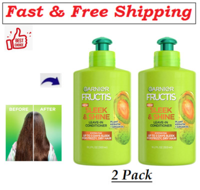 (2 Pk)Garnier Fructis Sleek&Shine Leave-In Conditioning Cream for Frizzy,10.2 oz