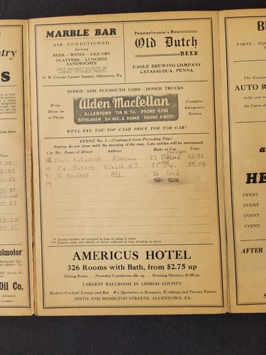1946 Allentown Fairgrounds Sam Nunis Stock Car Race Program, Roy Hall Wins - Picture 9 of 11
