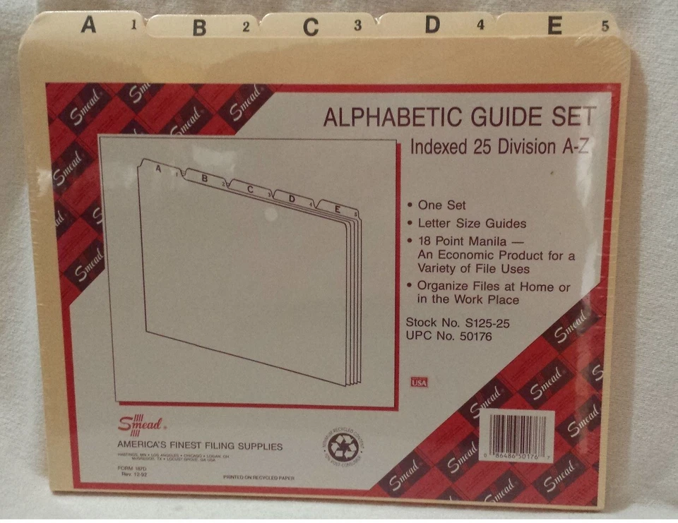 Smead Recycled Top Tab File Alpha Guides Ltr Sz 1/5 Tab Manila A-Z 25/Set 50176 - Image 2 of 4