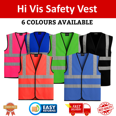 Hi Vis Safety Vest | High Visibility Reflective Waistcoat Workwear - 6 ...