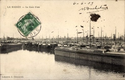 Ak La Bassée Nord,  La Gare d'eau, Schiffe im Wasser, Poststempel... - 4955572