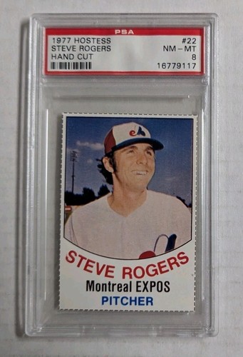 STEVE ROGERS Expos 1977 Hostess Baseball #22 Hand Cut Vintage graded PSA 8