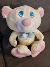 Vintage 1994 Fisher Price Cozies Cream Waffle Teddy Bear Stuffed Plush Bow Tie