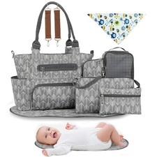 8-Piece Diaper Bag Tote Set   Multifunction Baby Essentials Organizer with Bo...
