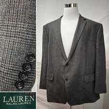 Ralph Lauren Men s 50R Gray Brown Tan Wool Glen Plaid Blazer Jacket