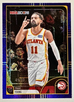 2025-26 Topps NBA Hoops Trae Young Purple Pixel Burst 49/99 #259 Hawks Wizards