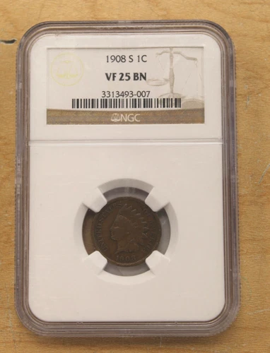NGC 1908 S 1C VF 25 BN Graded Indian Head Penny Cent *LOOK*  FREE SHIP