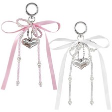 2Pcs Pearl Bow Keychains for Women Girls, Cute Sweet Love 6.5x4.33, Multi