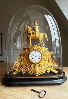Antike Pendule Kaminuhr - Empire - Bronze - Reiter auf Pferd - Franz. 19. Jh.