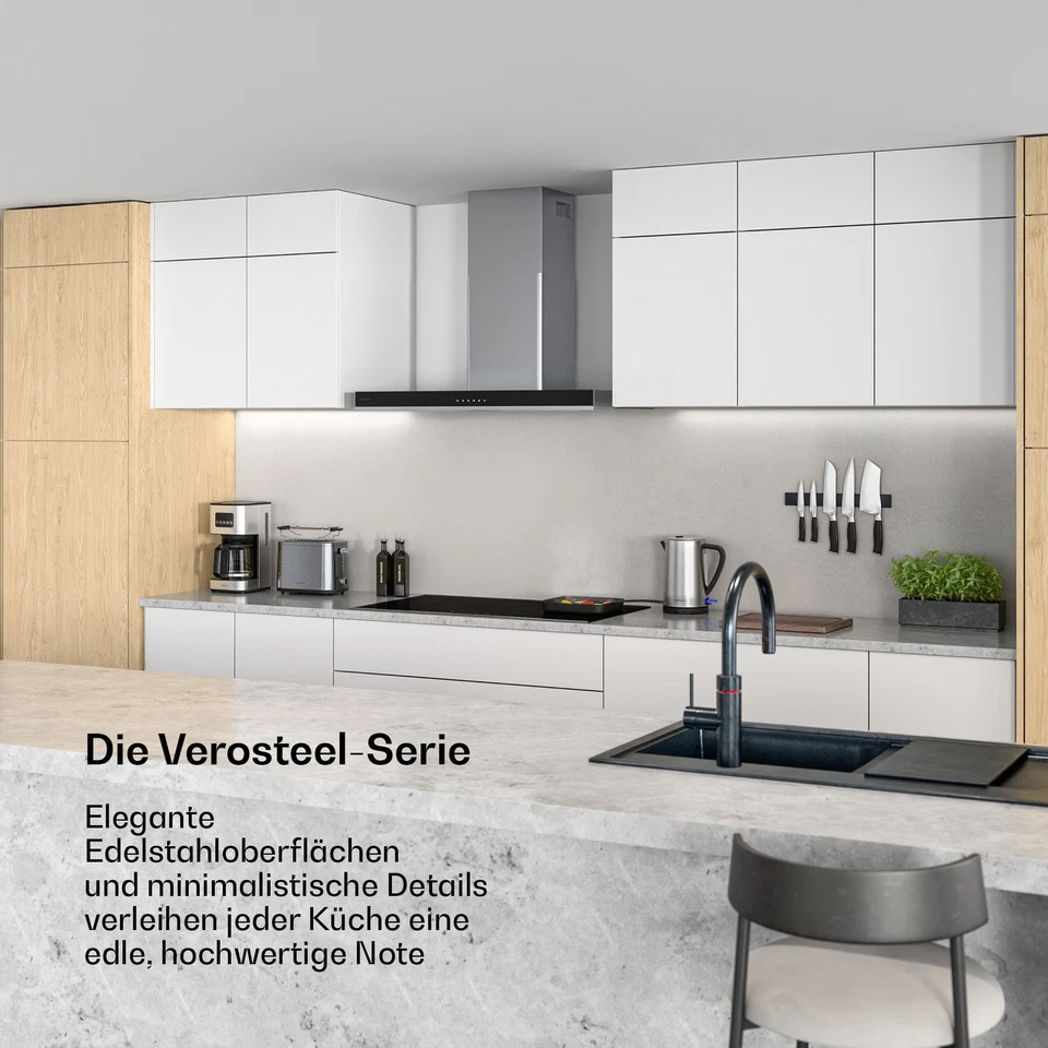 Verosteel Dunstabzugshaube 90 cm Wandhaube energieeffizient A++ leise Touch LED - Bild 2 von 4
