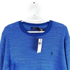 NEW Polo Ralph Lauren Linen Sweater Mens M Blue Crewneck Long Sleeve 168