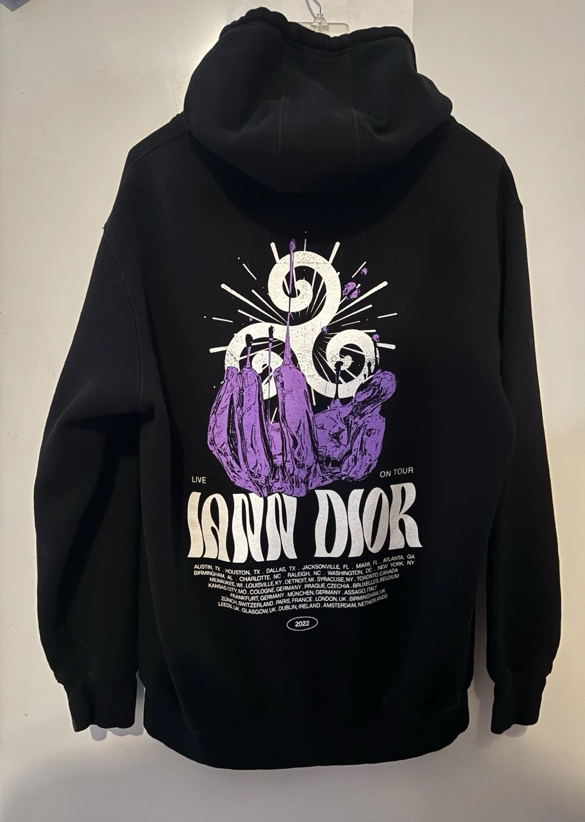 Felpa con cappuccio Iann Dior 2022 tour concerto merch taglia large indossata una volta