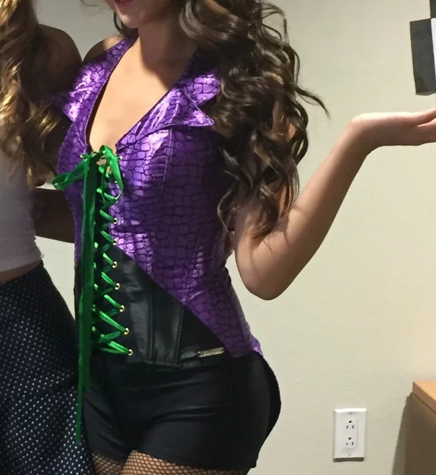 Fantasia Cospla DC Comics The Joker com cadarço halter top médio roxo verde espartilho - Imagem 2 de 4