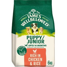 6kg James Wellbeloved Natural Puppy Complete Dry Dog Food Chicken & Rice 4.59 per kilo