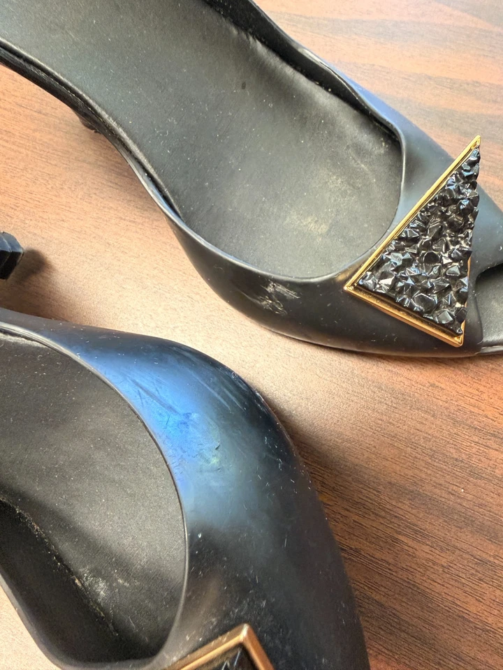 Zapatos Melissa Negro Jalea Cordones Punta Abierta Cristal Piedra Tacón US8 EU39 Foto 2 de 4