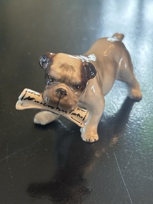 Vintage Bulldog Figurine Bone in Mouth Porcelain Dog England Style Miniature