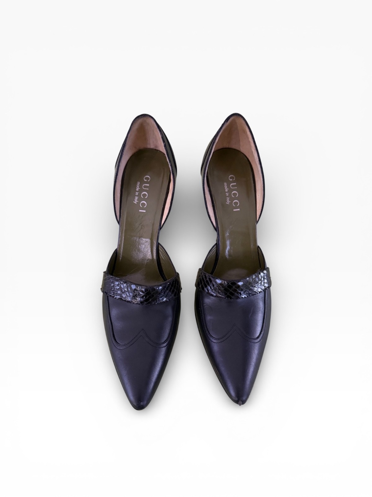 Gucci Python Snakeskin Strap D'Orsay Pumps Black … - image 2