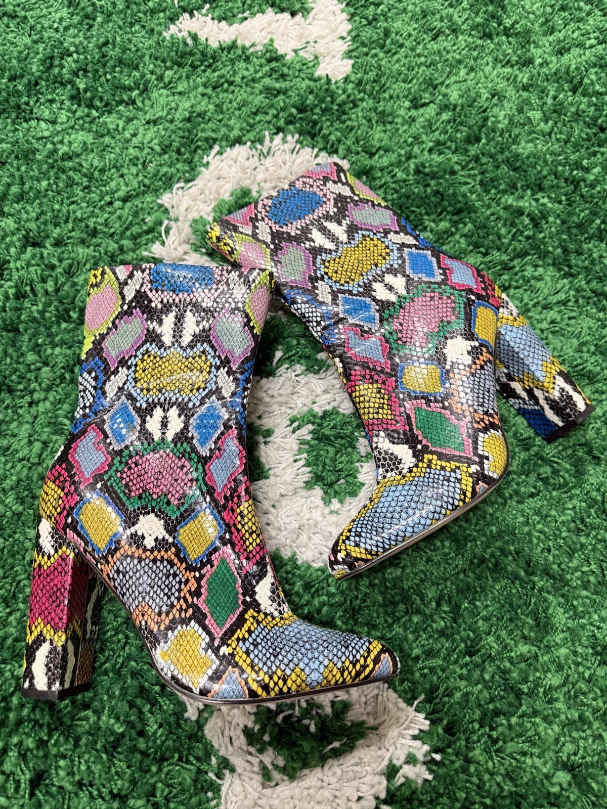 Chunky Heel Platform Boots Rainbow Python Faux Sn… - image 6