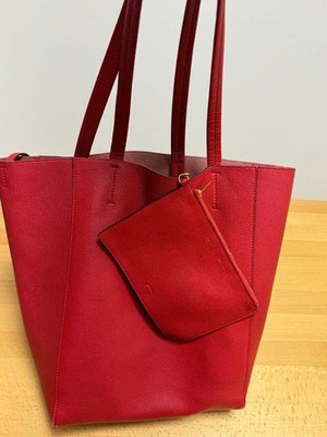 Celine Cabas Phantom Red Leather Tote Bag Gold Hardware Pouch Authentic