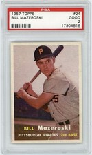 Pittsburgh Pirates HOF Bill Mazeroski MAZ 1957 Topps Rookie Card RC PSA 2 BEAUTY