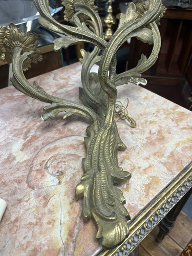 Very Large Pair of 5 Arm Antique French Rococo Bronze Wall Lights Sconces H:62cm - Picture 7 of 9