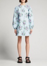 Ganni Womens Blue Floral Print Cotton Long Puff Sleeve Poplin Mini Dress sz 34