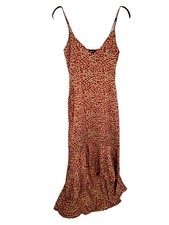 NWT Pretty Little Thing Red Leopard Print Midi High Low Sz 6 Easter Spring Frill