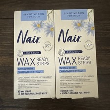 2 Nair Wax Ready Strips, Legs  Body, SENSITIVE Skin 6 post wipes 40 wax strips