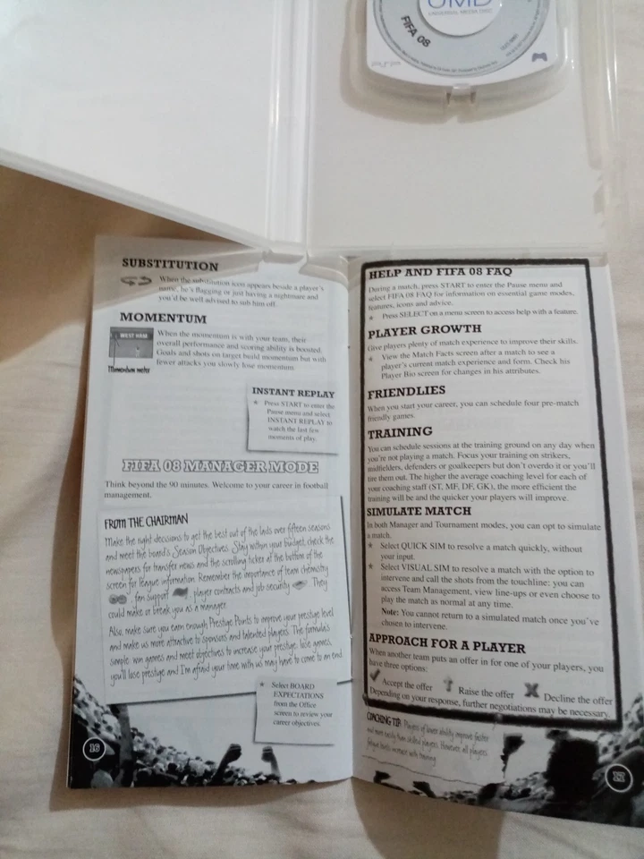 PSP FIFA 08 Video Game UMD Disc Instruction Manual Guide UK PAL  - Image 4 of 4