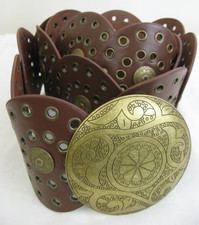 Wide Western Disc Belt Cowgirl Boho Concho Faux Leather Belt for Jeans Dress
